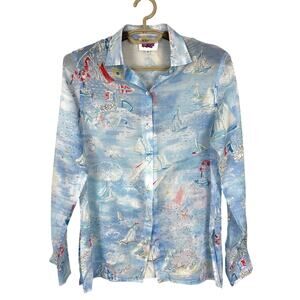 Leggiadro made in USA size 4 semi-sheer button shirt sailboat preppy nautical